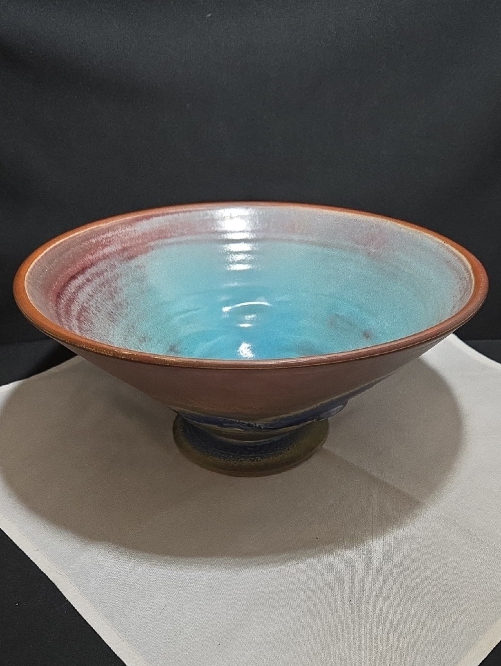 Handcrafted Studio Pottery Footed Bowl - Blue and Brown